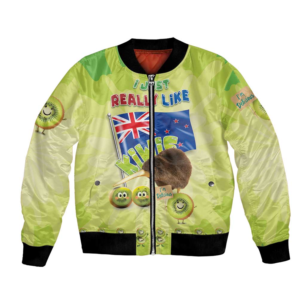 New Zealand Kiwi Bomber Jacket I Just Really Like Kiwis DT04 Unisex Green - Polynesian Pride