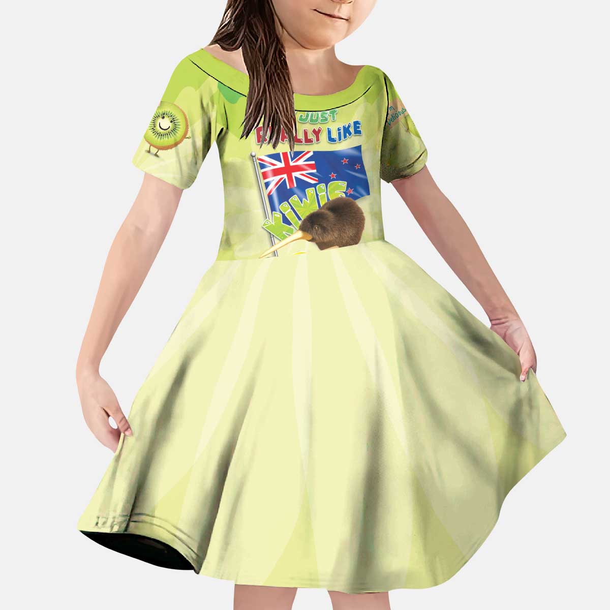 New Zealand Kiwi Kid Short Sleeve Dress I Just Really Like Kiwis DT04 KID Green - Polynesian Pride