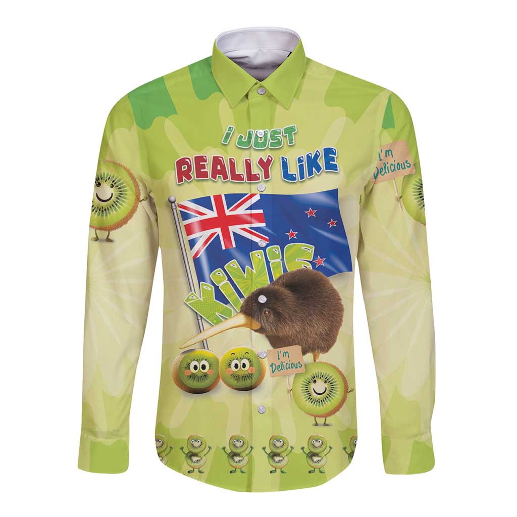 New Zealand Kiwi Long Sleeve Button Shirt I Just Really Like Kiwis DT04 Unisex Green - Polynesian Pride