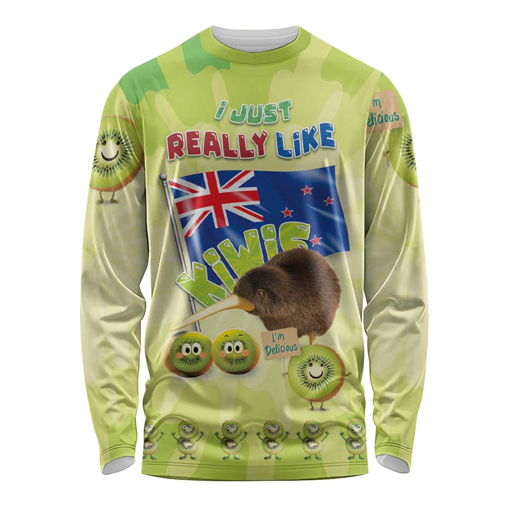 New Zealand Kiwi Long Sleeve Shirt I Just Really Like Kiwis DT04 Unisex Green - Polynesian Pride
