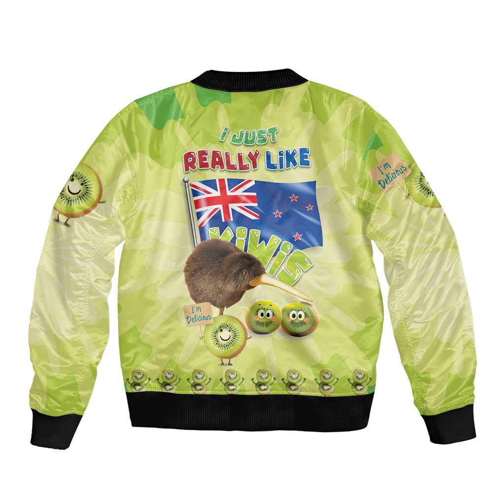 New Zealand Kiwi Sleeve Zip Bomber Jacket I Just Really Like Kiwis DT04 - Polynesian Pride