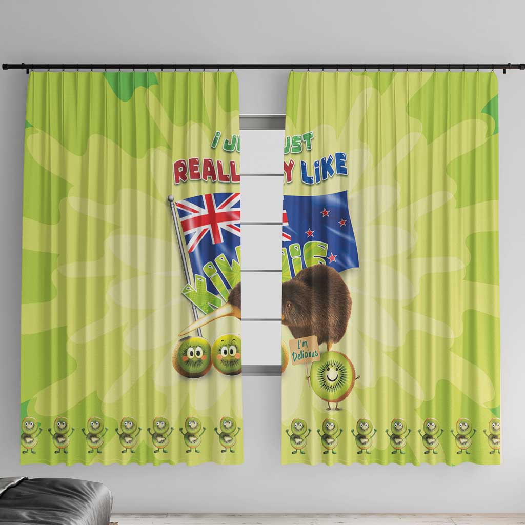 New Zealand Kiwi Window Curtain I Just Really Like Kiwis DT04 With Hooks Green - Polynesian Pride
