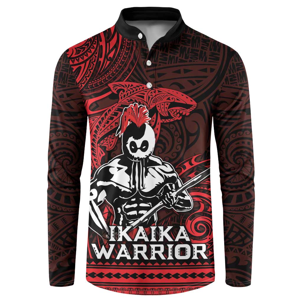 Hawaii Ikaika Warrior Button Sweatshirt Hawaiian Tribal Tattoo DT04 Red - Polynesian Pride
