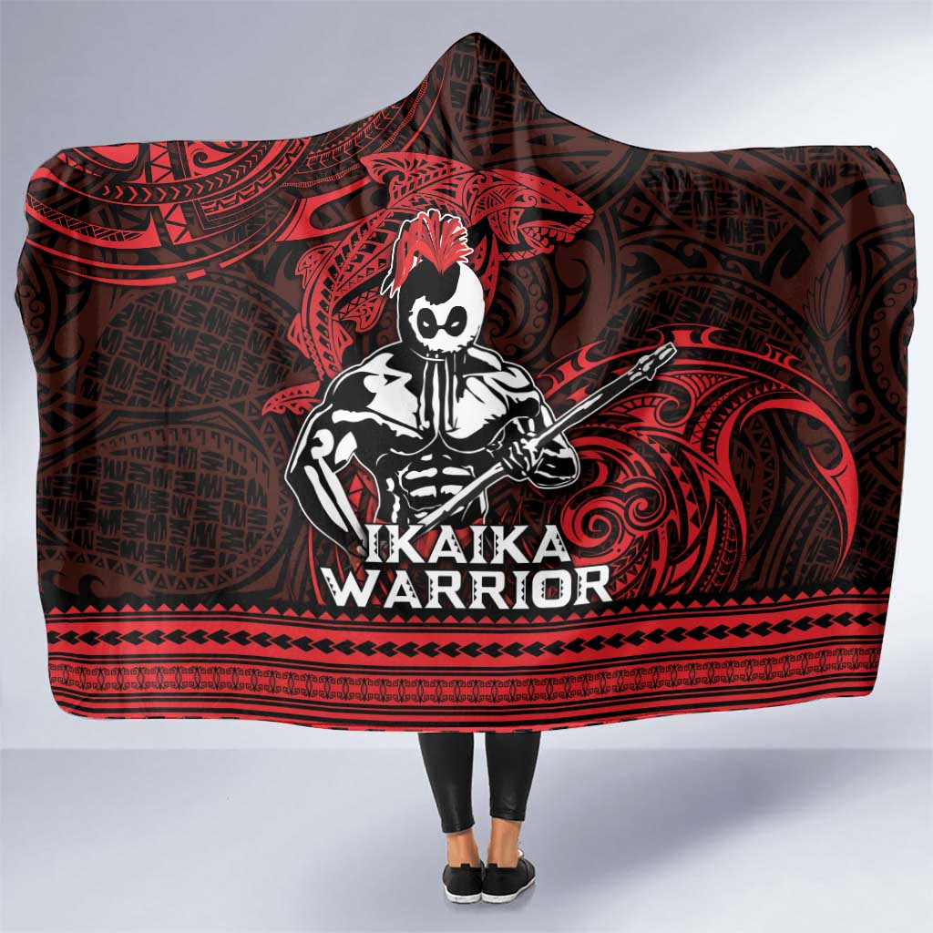 Hawaii Ikaika Warrior Hooded Blanket Hawaiian Tribal Tattoo DT04 One Size Red - Polynesian Pride