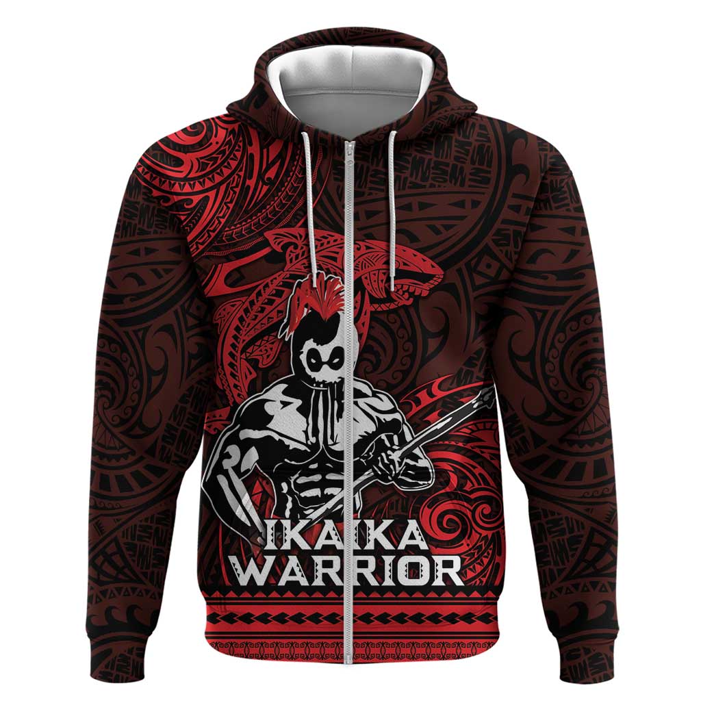 Hawaii Ikaika Warrior Hoodie Hawaiian Tribal Tattoo DT04 Zip Hoodie Red - Polynesian Pride