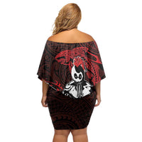 Hawaii Ikaika Warrior Off Shoulder Short Dress Hawaiian Tribal Tattoo DT04 - Polynesian Pride