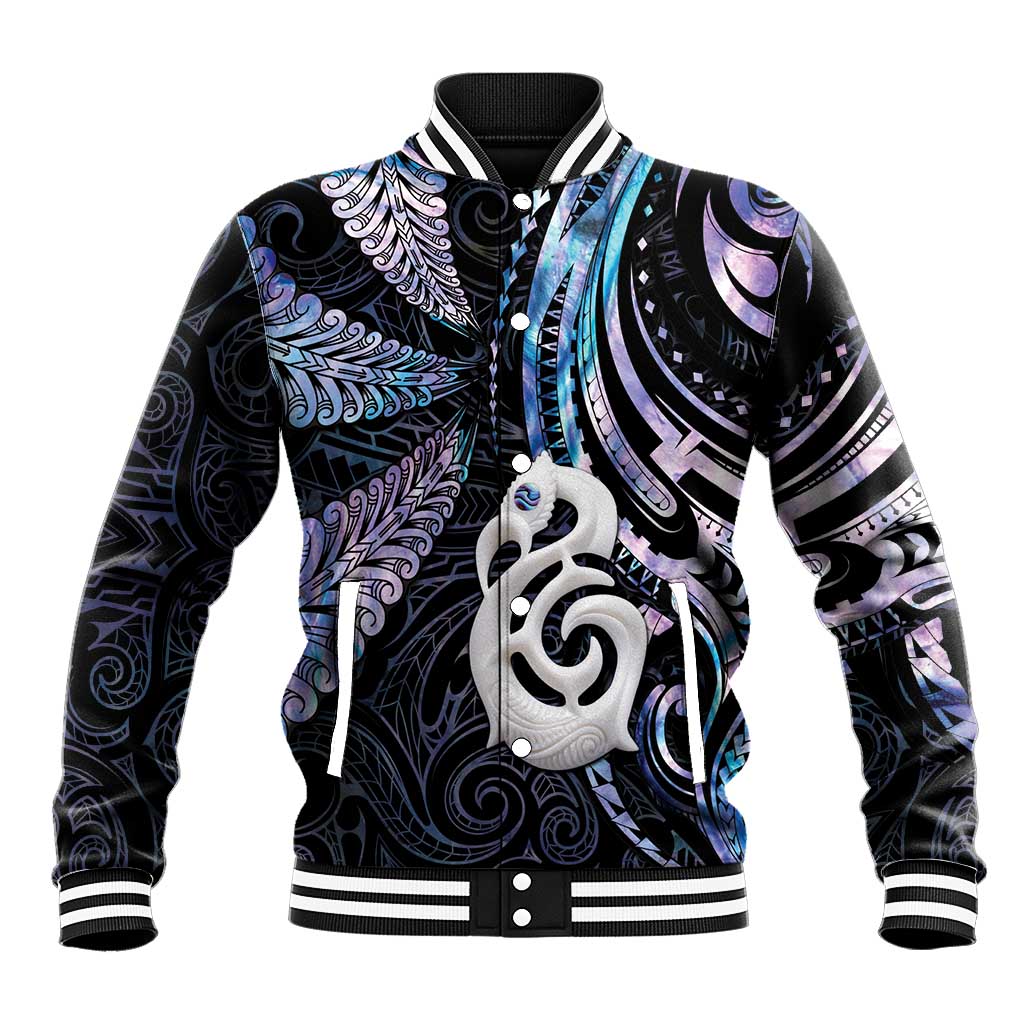 New Zealand Aotearoa Baseball Jacket Maori Hei Manaia Purple Paua Shell DT04 Unisex Purple - Polynesian Pride