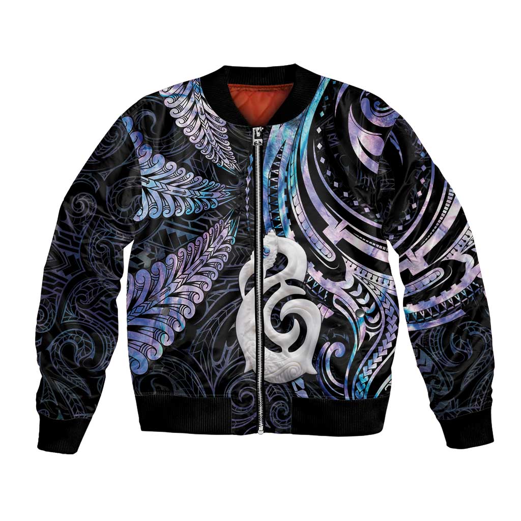 New Zealand Aotearoa Bomber Jacket Maori Hei Manaia Purple Paua Shell DT04 Unisex Purple - Polynesian Pride