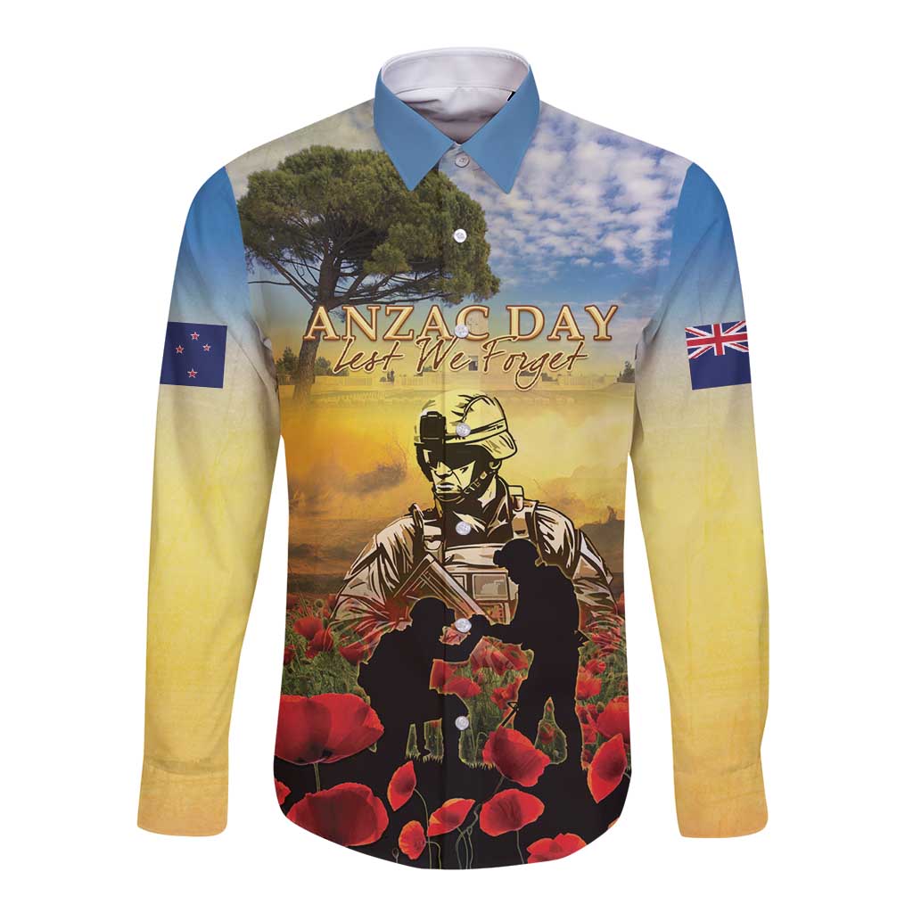 New Zealand ANZAC Day Long Sleeve Button Shirt The Ode Remembrance And Poppy DT04 Unisex Yellow - Polynesian Pride