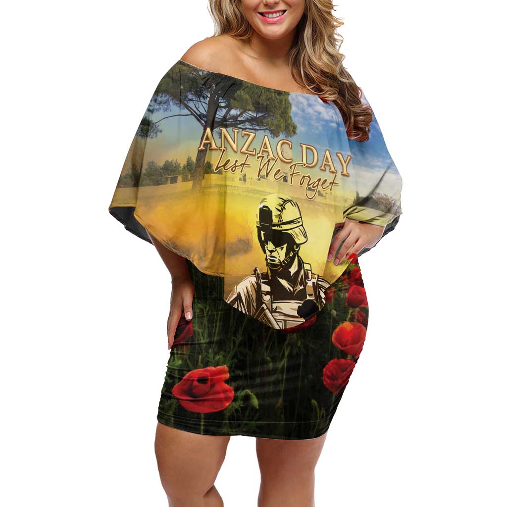 New Zealand ANZAC Day Off Shoulder Short Dress The Ode Remembrance And Poppy DT04 Women Yellow - Polynesian Pride