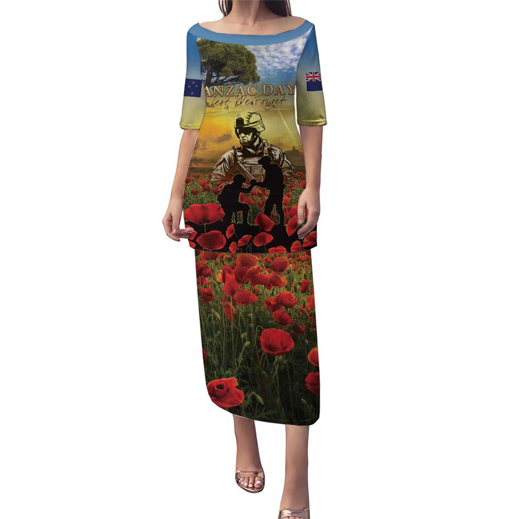 New Zealand ANZAC Day Puletasi The Ode Remembrance And Poppy DT04 Long Dress Yellow - Polynesian Pride