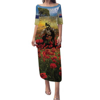 New Zealand ANZAC Day Puletasi The Ode Remembrance And Poppy DT04 Long Dress Yellow - Polynesian Pride