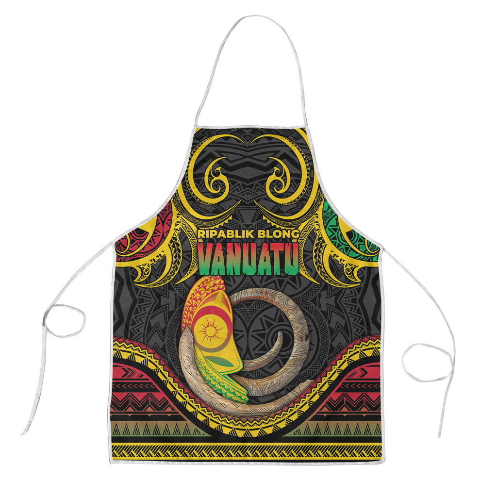 Vanuatu Language Week Apron Boar Tusk Warrior Tribal Floral Pattern DT05 Black - Polynesian Pride