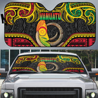 Vanuatu Language Week Auto Sun Shade Boar Tusk Warrior Tribal Floral Pattern DT05 Black - Polynesian Pride