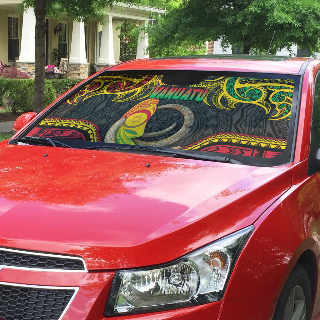Vanuatu Language Week Auto Sun Shade Boar Tusk Warrior Tribal Floral Pattern DT05 - Polynesian Pride