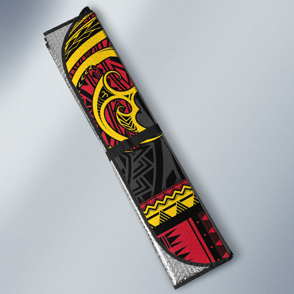 Vanuatu Language Week Auto Sun Shade Boar Tusk Warrior Tribal Floral Pattern DT05 - Polynesian Pride