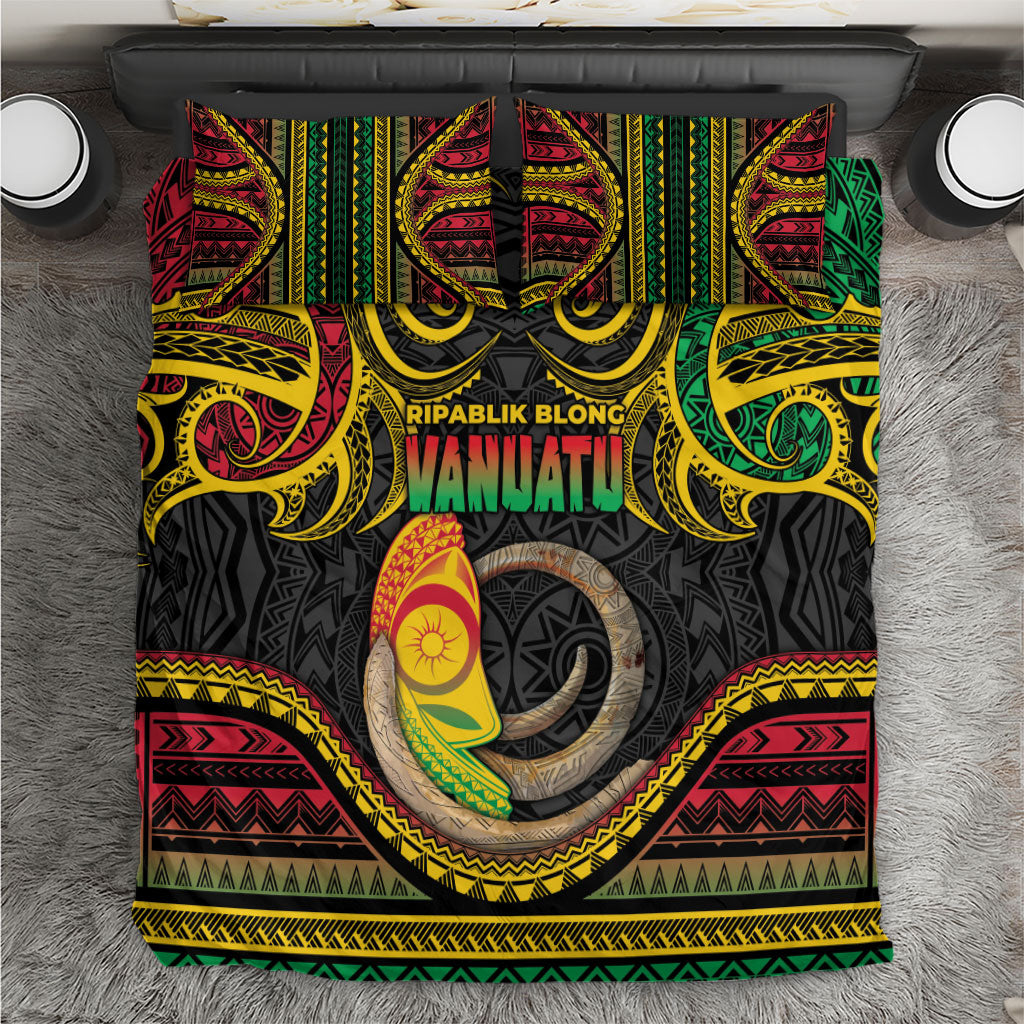 Vanuatu Language Week Bedding Set Boar Tusk Warrior Tribal Floral Pattern DT05 Black - Polynesian Pride