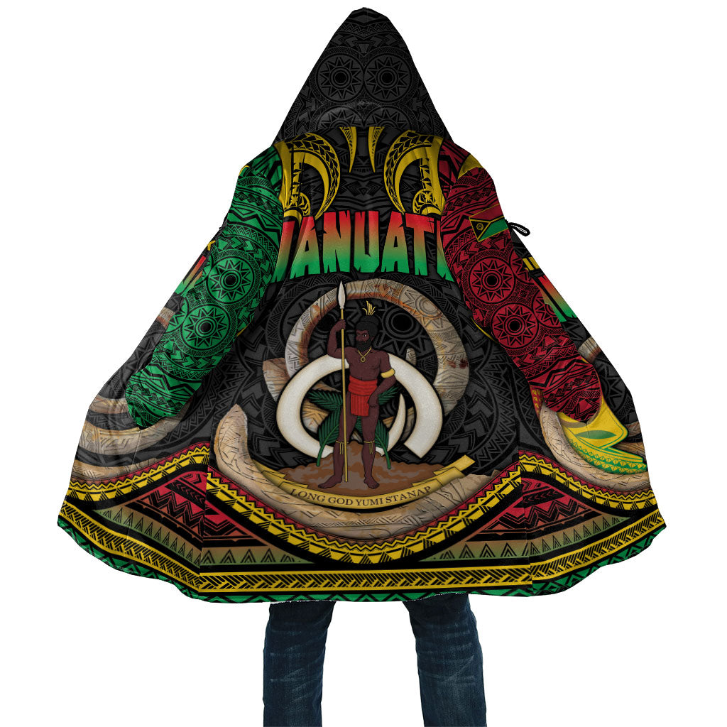 Vanuatu Language Week Cloak Boar Tusk Warrior Tribal Floral Pattern DT05 Unisex Black - Polynesian Pride