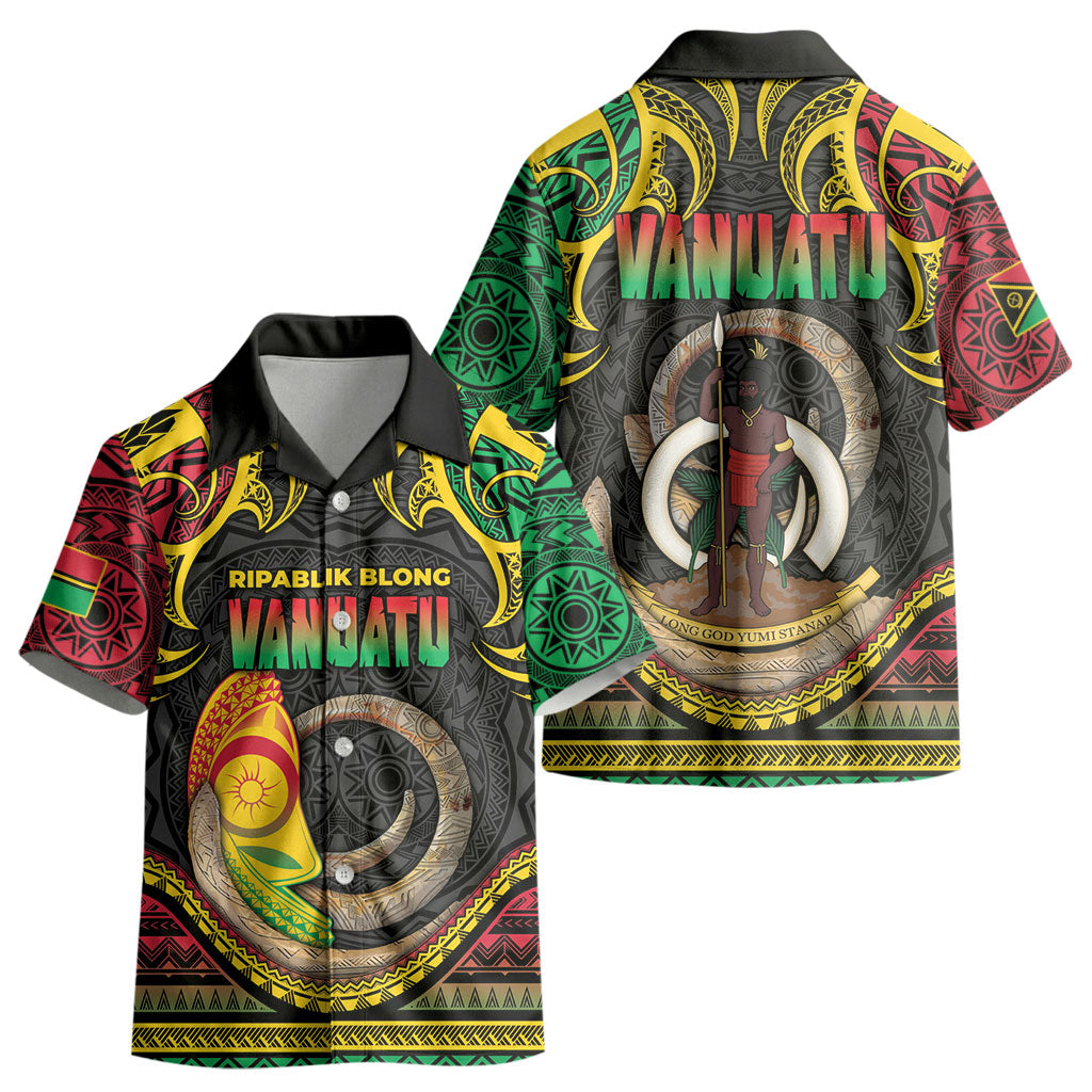 Vanuatu Language Week Kid Hawaiian Shirt Boar Tusk Warrior Tribal Floral Pattern DT05 - Polynesian Pride