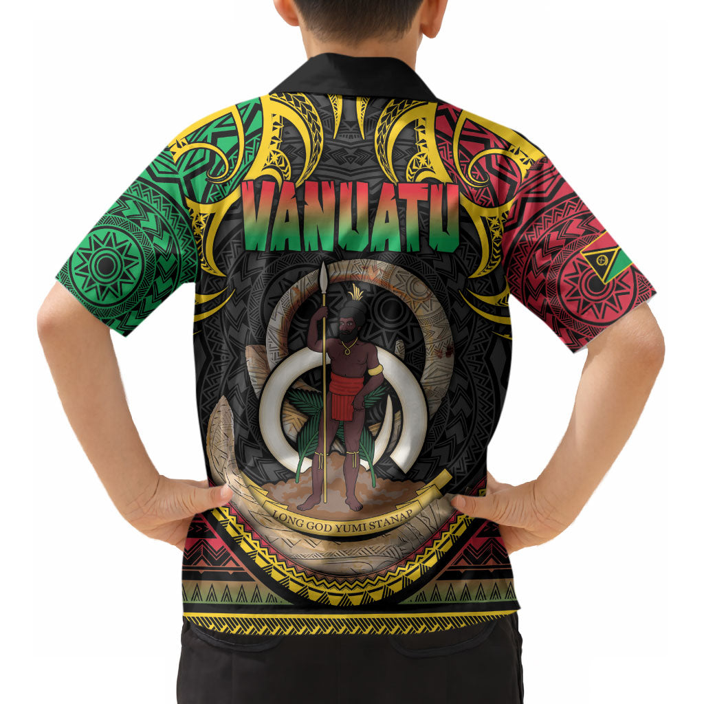 Vanuatu Language Week Kid Hawaiian Shirt Boar Tusk Warrior Tribal Floral Pattern DT05 - Polynesian Pride