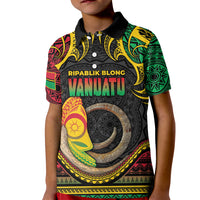 Vanuatu Language Week Kid Polo Shirt Boar Tusk Warrior Tribal Floral Pattern DT05 Kid Black - Polynesian Pride