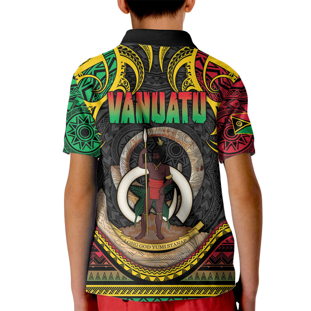 Vanuatu Language Week Kid Polo Shirt Boar Tusk Warrior Tribal Floral Pattern DT05 - Polynesian Pride