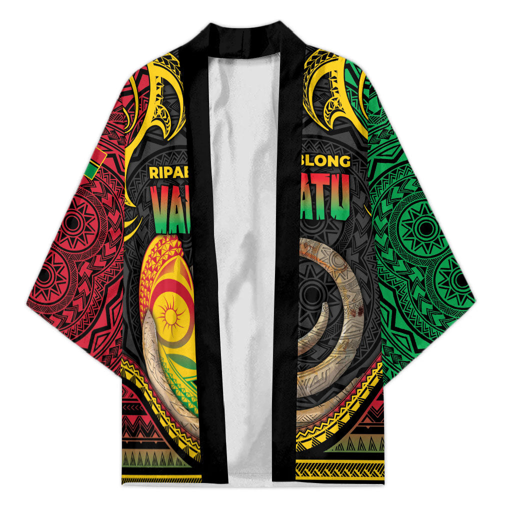 Vanuatu Language Week Kimono Boar Tusk Warrior Tribal Floral Pattern DT05 Unisex Black - Polynesian Pride