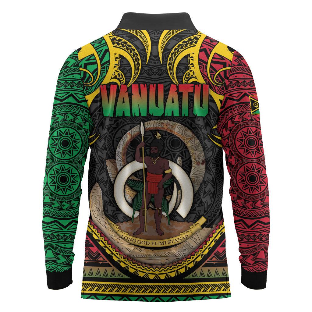 Vanuatu Language Week Long Sleeve Polo Shirt Boar Tusk Warrior Tribal Floral Pattern DT05 - Polynesian Pride