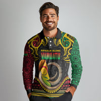 Vanuatu Language Week Long Sleeve Polo Shirt Boar Tusk Warrior Tribal Floral Pattern DT05 - Polynesian Pride