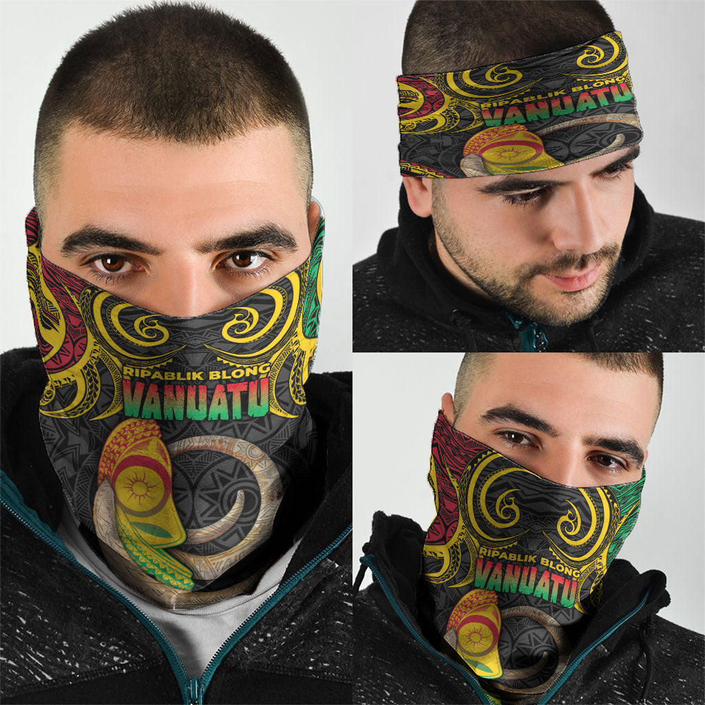 Vanuatu Language Week Neck Gaiter Boar Tusk Warrior Tribal Floral Pattern DT05 - Polynesian Pride