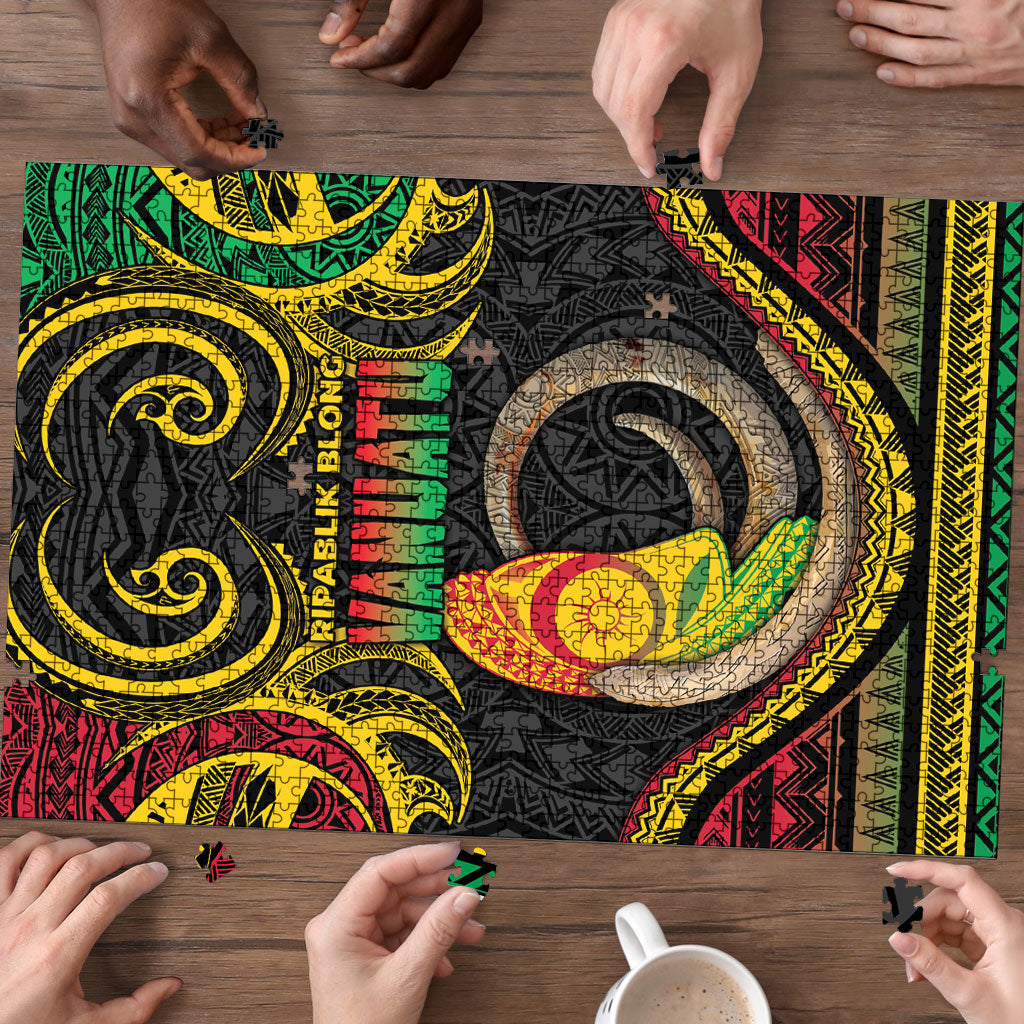 Vanuatu Language Week Puzzle Boar Tusk Warrior Tribal Floral Pattern DT05 - Polynesian Pride