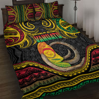 Vanuatu Language Week Quilt Bed Set Boar Tusk Warrior Tribal Floral Pattern DT05 Black - Polynesian Pride