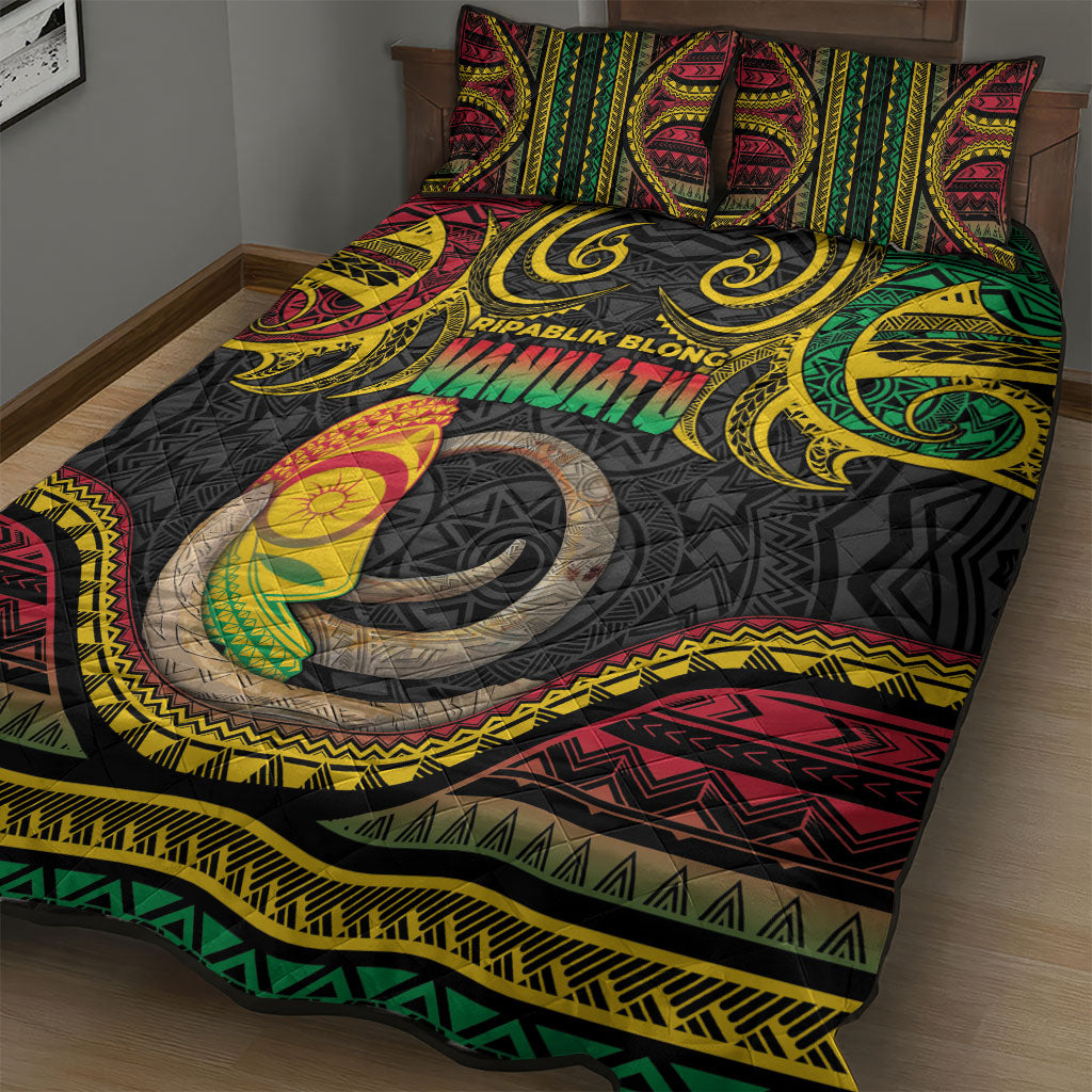 Vanuatu Language Week Quilt Bed Set Boar Tusk Warrior Tribal Floral Pattern DT05 - Polynesian Pride