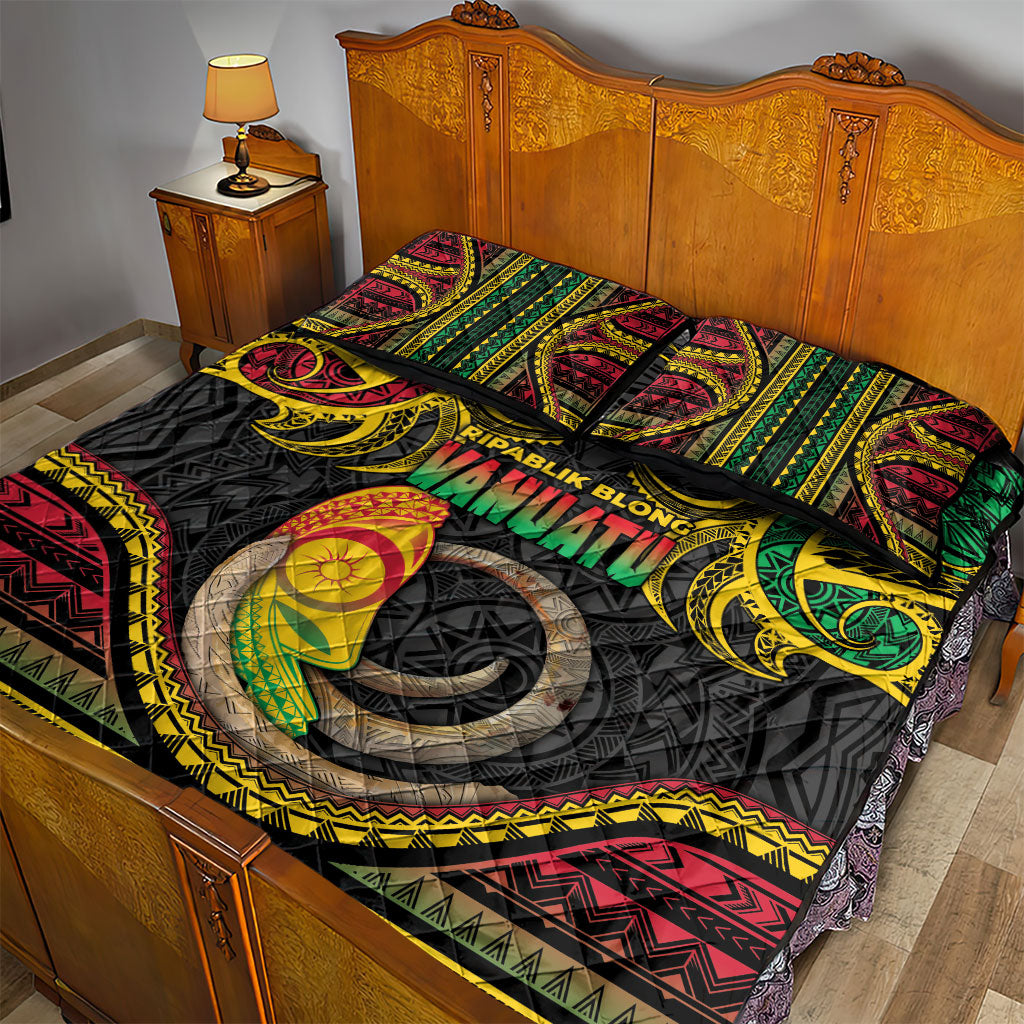 Vanuatu Language Week Quilt Bed Set Boar Tusk Warrior Tribal Floral Pattern DT05 - Polynesian Pride
