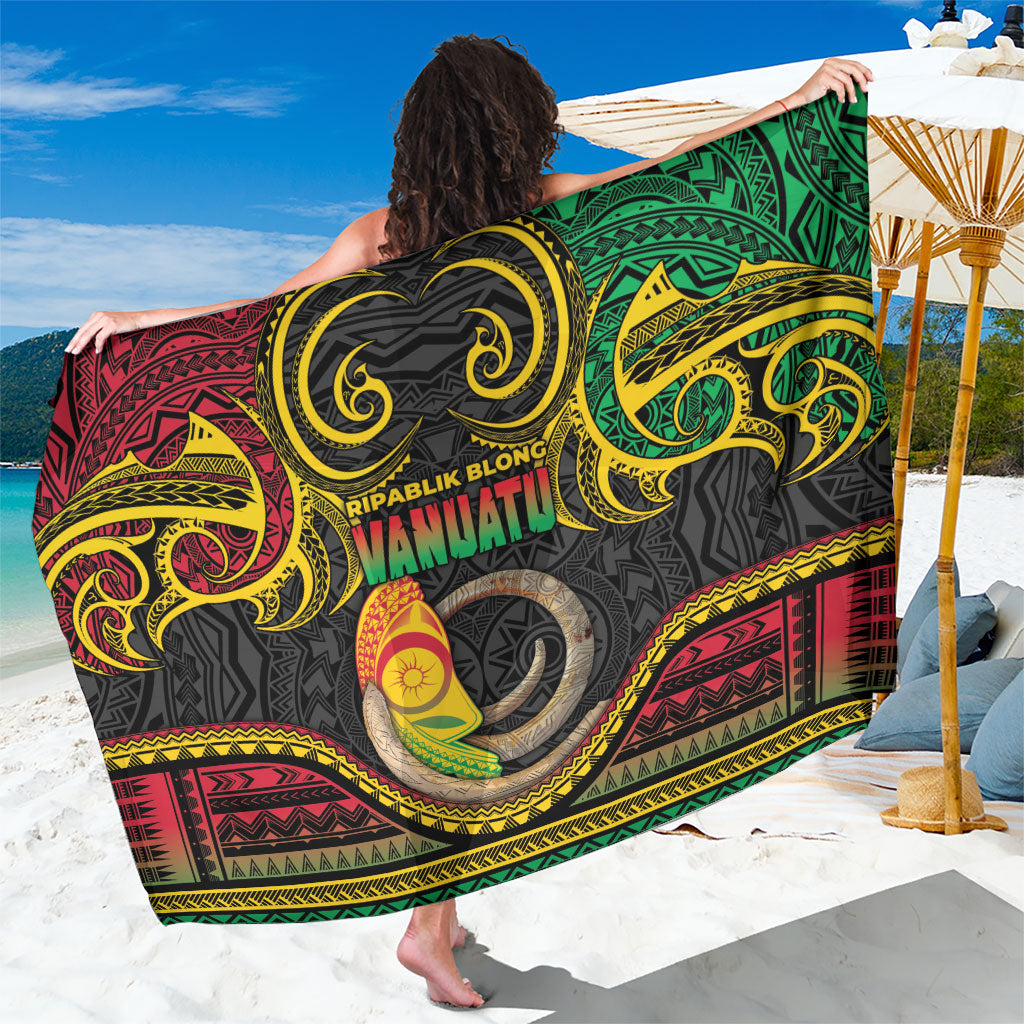 Vanuatu Language Week Sarong Boar Tusk Warrior Tribal Floral Pattern DT05 One Size 44 x 66 inches Black - Polynesian Pride