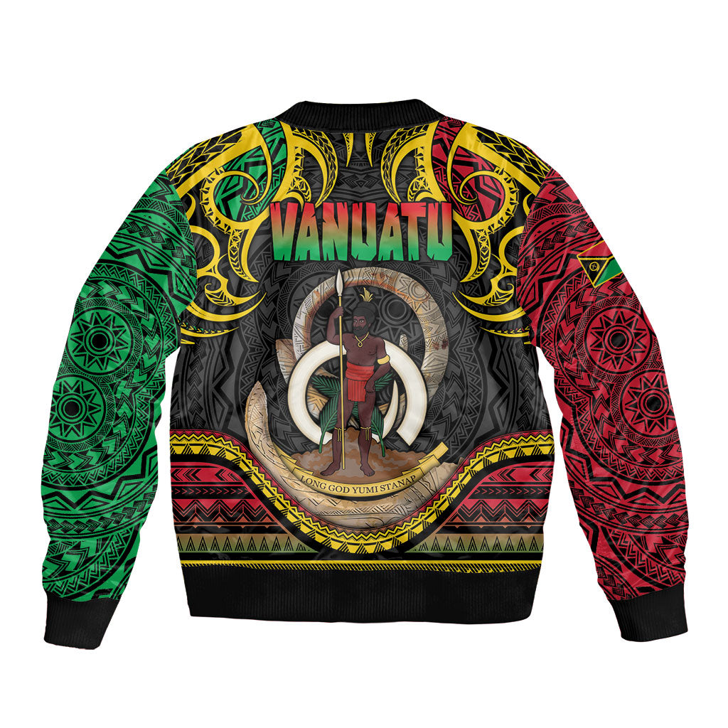 Vanuatu Language Week Sleeve Zip Bomber Jacket Boar Tusk Warrior Tribal Floral Pattern DT05 - Polynesian Pride