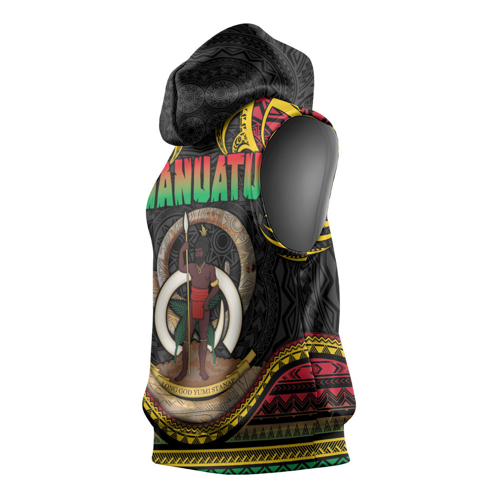 Vanuatu Language Week Sleeveless Hoodie Boar Tusk Warrior Tribal Floral Pattern DT05 - Polynesian Pride