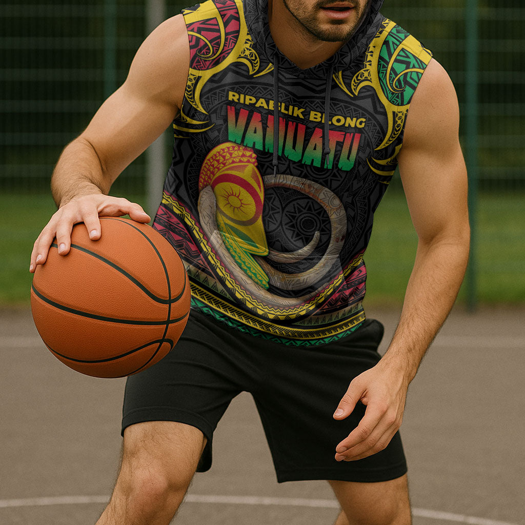 Vanuatu Language Week Sleeveless Hoodie Boar Tusk Warrior Tribal Floral Pattern DT05 - Polynesian Pride