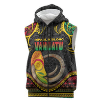 Vanuatu Language Week Sleeveless Zip Hoodie Boar Tusk Warrior Tribal Floral Pattern DT05 Black - Polynesian Pride
