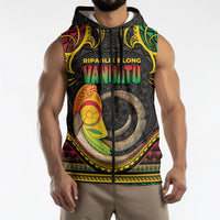 Vanuatu Language Week Sleeveless Zip Hoodie Boar Tusk Warrior Tribal Floral Pattern DT05 - Polynesian Pride