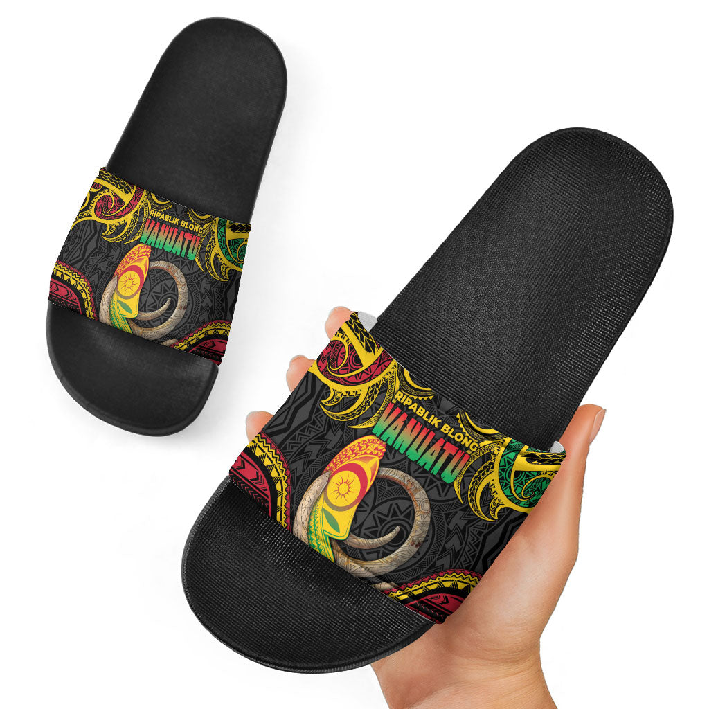 Vanuatu Language Week Slide Sandals Boar Tusk Warrior Tribal Floral Pattern DT05 - Polynesian Pride