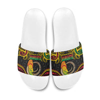 Vanuatu Language Week Slide Sandals Boar Tusk Warrior Tribal Floral Pattern DT05 Black - Polynesian Pride