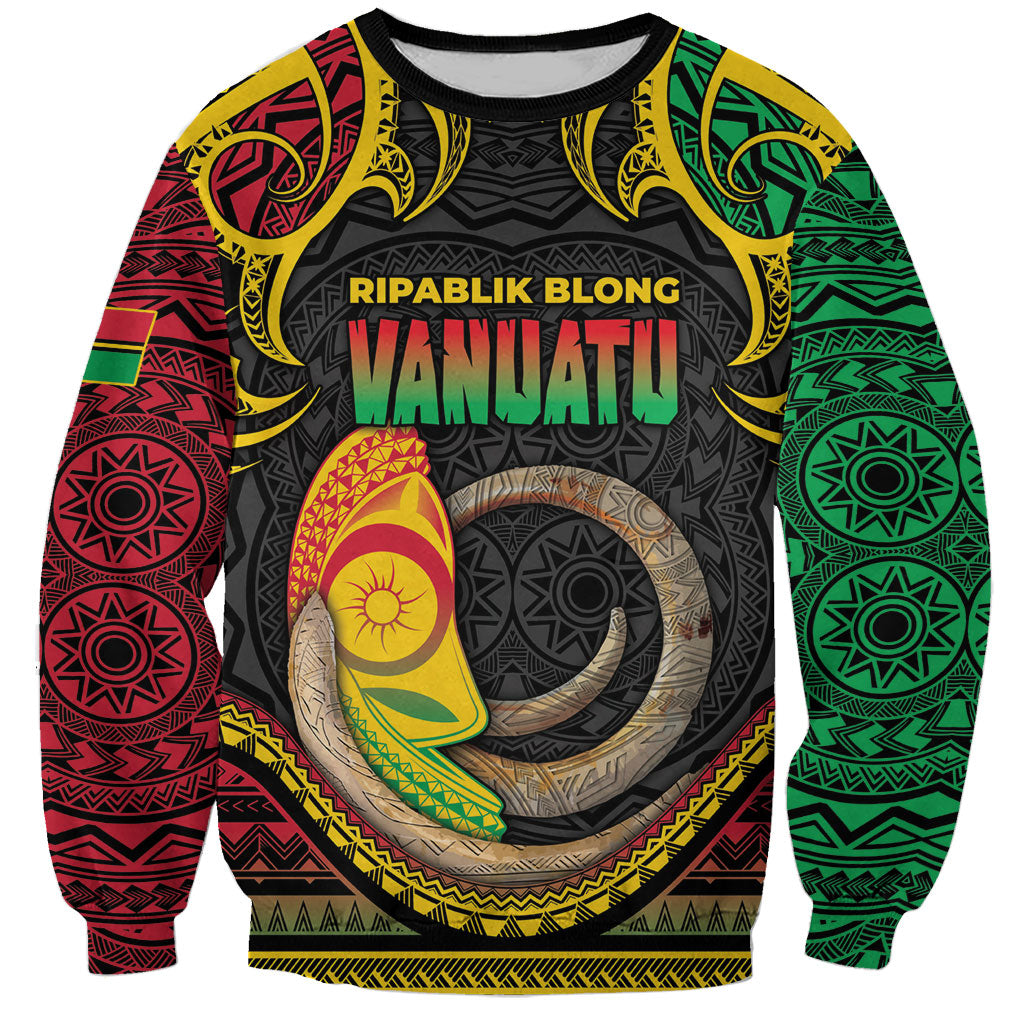 Vanuatu Language Week Sweatshirt Boar Tusk Warrior Tribal Floral Pattern DT05 Unisex Black - Polynesian Pride