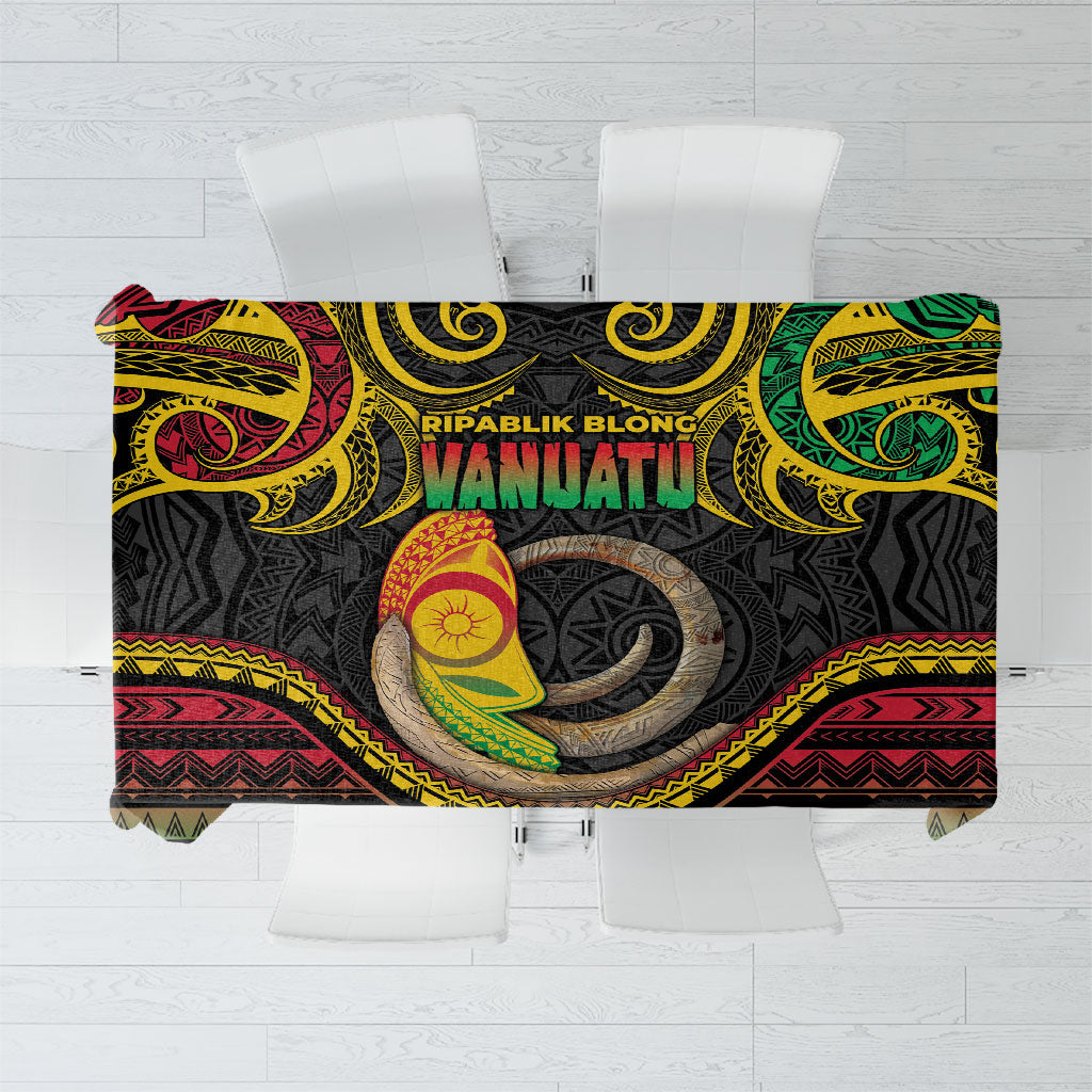 Vanuatu Language Week Tablecloth Boar Tusk Warrior Tribal Floral Pattern DT05 Black - Polynesian Pride