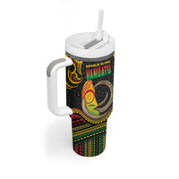 Vanuatu Language Week Tumbler With Handle Boar Tusk Warrior Tribal Floral Pattern DT05 - Polynesian Pride