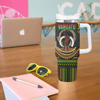 Vanuatu Language Week Tumbler With Handle Boar Tusk Warrior Tribal Floral Pattern DT05 - Polynesian Pride