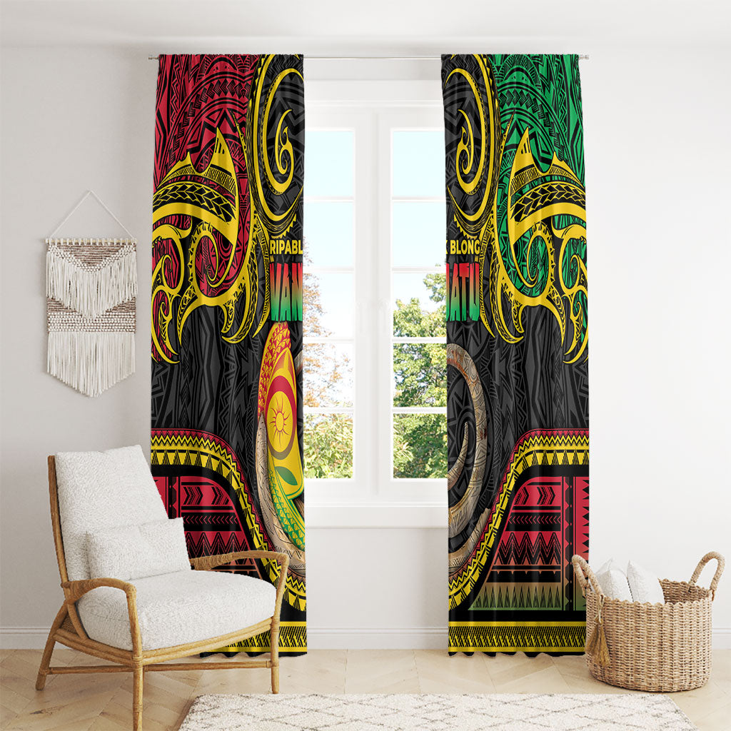 Vanuatu Language Week Window Curtain Boar Tusk Warrior Tribal Floral Pattern DT05 - Polynesian Pride