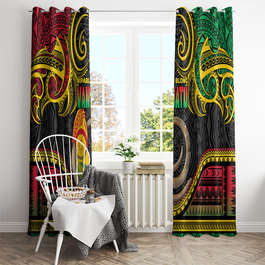 Vanuatu Language Week Window Curtain Boar Tusk Warrior Tribal Floral Pattern DT05 - Polynesian Pride