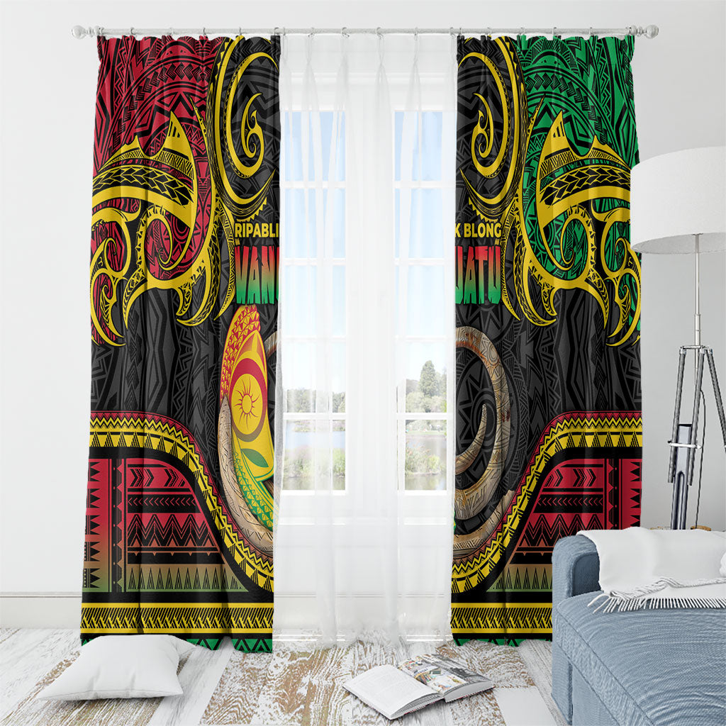 Vanuatu Language Week Window Curtain Boar Tusk Warrior Tribal Floral Pattern DT05 - Polynesian Pride