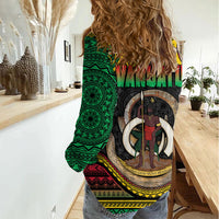 Vanuatu Language Week Women Casual Shirt Boar Tusk Warrior Tribal Floral Pattern DT05 - Polynesian Pride